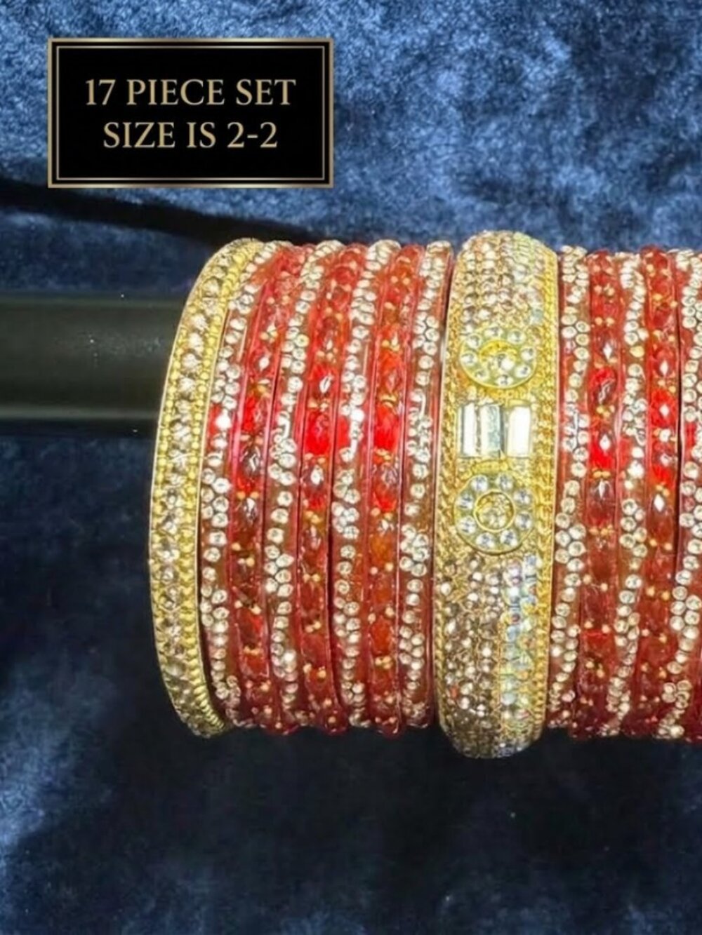 Indian Traditional Red & Gold Rhinestone Bangle Set for Women - Ethnic Stackable